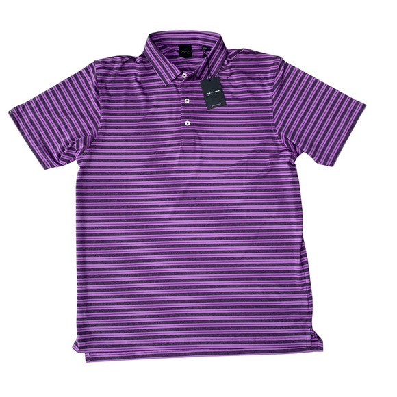 Dunning Golf Performance Polo‎ Shirt Striped Athletic Purple Black Mens L - Picture 1 of 11